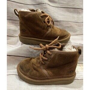 Kids UGG Lace Up Boot Chestnut Suede Side Zipper Size 10